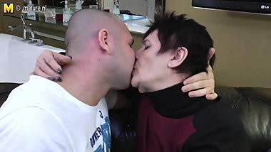 Granny fucking and sucking hard young boy's cock