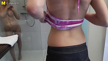 Hot babe catching hot cougar under shower