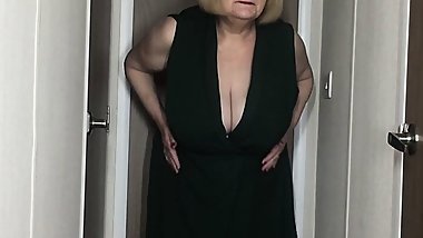 Sally's new green dress soon comes off to show her huge tits